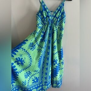 Cupshe Vibrant Blue and Green Maxi Tropical Plunging Sleeveless Maxi Dress m
